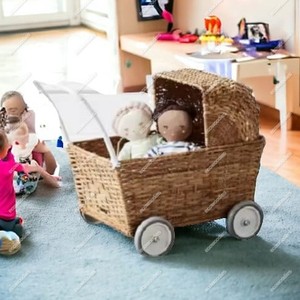 Poussette écologique pour les tout-petits Poussette en rotin tissé à la main pour les enfants Poussettes adorables en rotin - Product Image 2