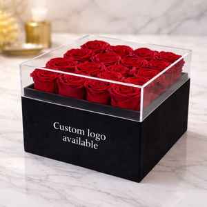กล่องดอกกุหลาบอมตะทรงสี่เหลี่ยมสีแดง Glamour Boutique บรรจุ 16 ดอก ของตกแต่งโต๊ะสุดหรู คงทนนาน 3-5 ปี ของขวัญวันเกิดสำหรับเธอ - Product Image 5