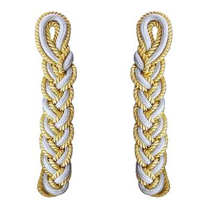 Hombreras de 2 rayas, plateadas con verde, sobre fieltro verde, tamaño personalizable, trenzadas con cordón retorcido, para ceremonias - Product Image 4