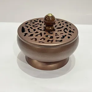 Quemador creativo de Bakhoor, quemador de incienso de diseño único de lujo, forma redonda con tapa, acabado de cobre, decoración Sambrani Dhoop Dhani - Product Image 1