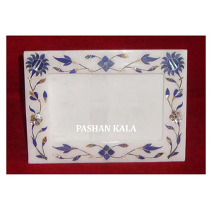 Decoración del hogar hermoso mármol blanco madre de perla lapislázuli incrustaciones marco de fotos para bodas y regalos de negocios - Product Image 1