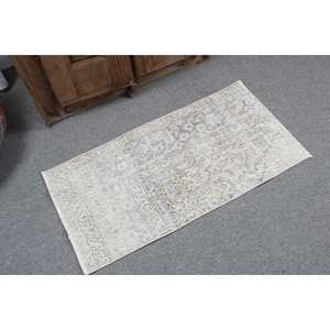 Alfombra Turca Vintage de 1.6x3.2 pies, Alfombra Pequeña, Alfombra de Lana Blanca - Product Image 2