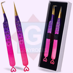 Pinzas de extensión de pestañas de precisión Punta de fibra Pinzas de acero inoxidable de 90 grados para uso en cejas - Product Image 1
