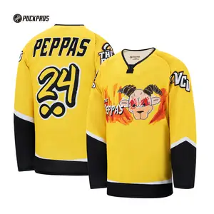 Jersey de Hockey Stitch Sublimated Stripes Tackle Twill Patches Team Logo Jersey de Hockey Uniforme bordado personalizado para Hockey sobre hielo