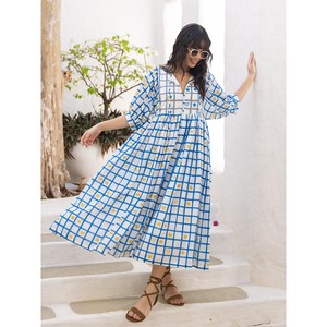 Vestido Maxi de Algodón con Estampado de Bloques Archie para Mujer - Elegante Vestido Largo para Fiesta - Product Image 1