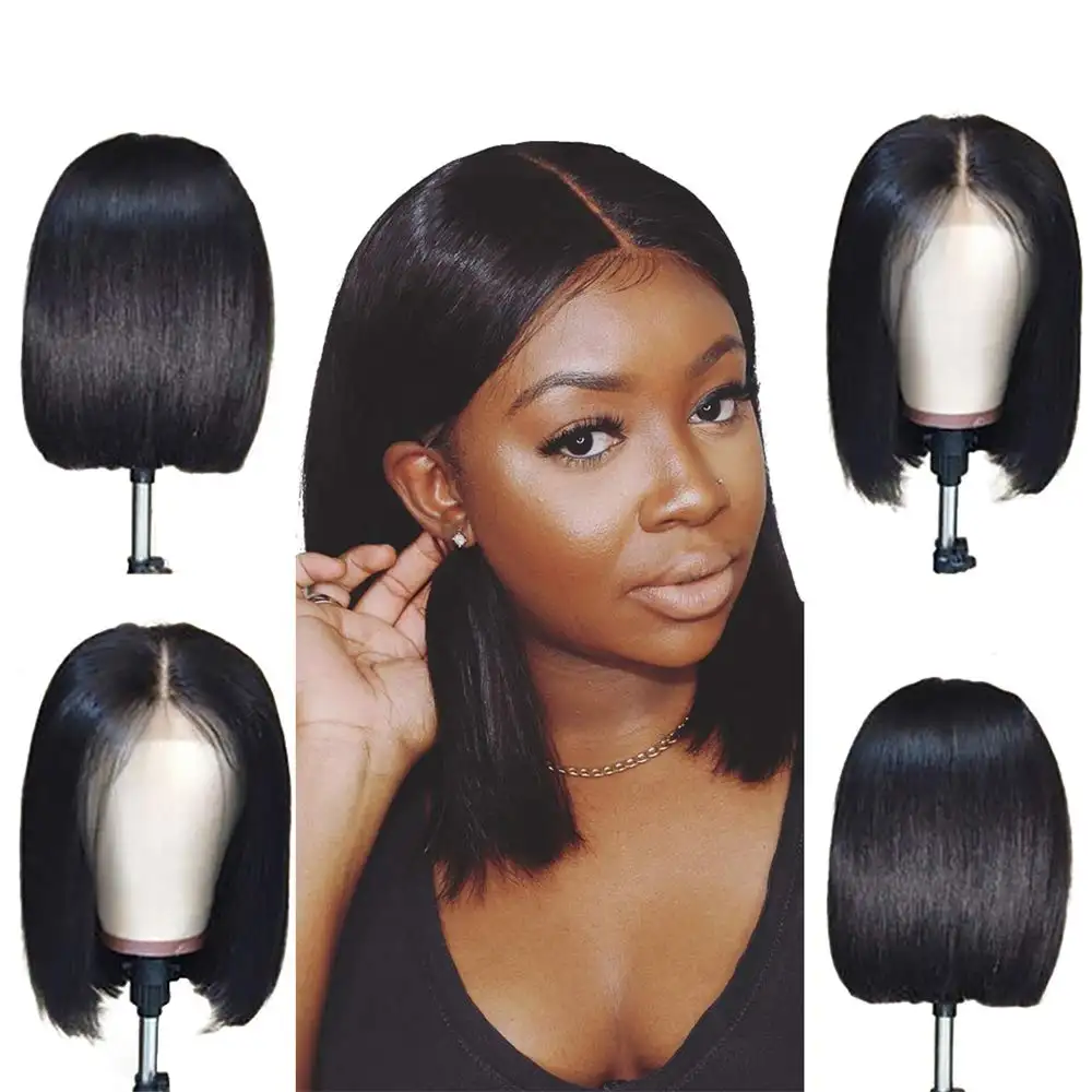 Hot Sale 13x4 Transparent Lace Frontal Straight Human Hair Brazilian Virgin Glueless Bob Wigs With Baby Hair