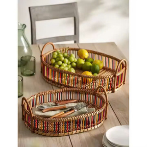 Plateau de rangement de luxe en bambou et rotin avec base de trépied durable Cadeau d'affaires multifonctionnel pour la cuisine et le salon - Product Image 2