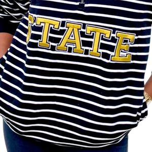 Felpa con Zip a righe in stile universitario di Alabama State University Unisex cotone misto ricamato Logo Full Zip personalizzato per il Campus universitario
