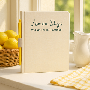 LABON Agenda familial hebdomadaire sur le thème du citron avec couverture rigide en tissu Organisateur d'été au design jaune pour la <span class=keywords><strong>cuisine</strong></span> ou la maison - Product Image 2