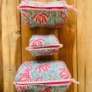 Pochette de voyage matelassée en voile de coton indien imprimé à la main, motif floral, réutilisable, de qualité supérieure, pour cosmétiques et articles de toilette, vente en gros - Product Image 6