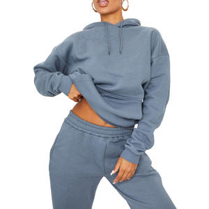 Nouveau style Logo personnalisé femmes décontracté solide longueur régulière hiver à manches longues polaire à capuche survêtement empilé pantalon - Product Image 2