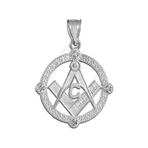 Pendentif en argent sterling 925 franc-maçon rond maçonnique CZ promotionnel personnalisé épinglettes en métal de haute qualité