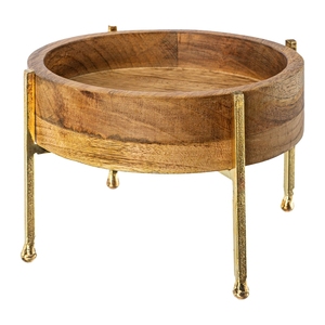 Manche en feuille d'or en métal de qualité supérieure bol en bois fantaisie ustensiles de cuisine bol à mélanger avec support à base en métal disponible à bas prix - Product Image 6