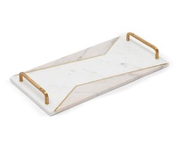 Plateau de service en marbre avec poignée en métal au design de feuille d'or pour la décoration de table Nouvelle arrivée de Offre Spéciale de luxe moderne et fantaisie