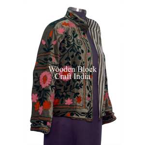 Handmade Vintage Boho winter Jacket Floral Suzani Embroidery on <b>Velvet</b> Printed Ethnic Chic Outer wear for <b>women</b> party wear - Product Image 5