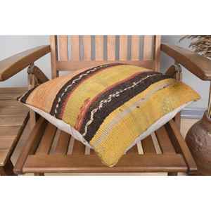Oreiller en laine Kilim beige 18x18 pouces motif imprimé vintage de luxe oreiller d'accent rustique moelleux pour literie Portable - Product Image 4