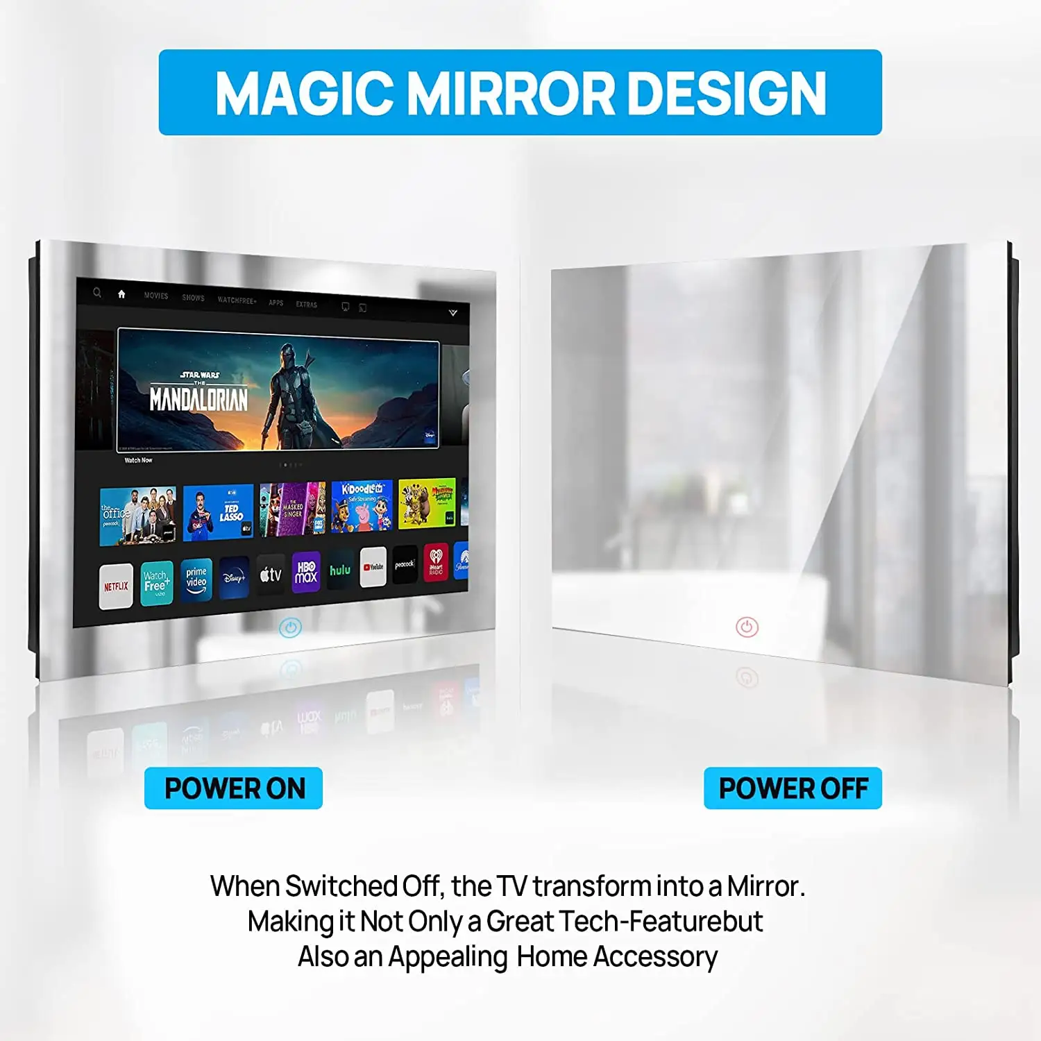 Haorown TV layar sentuh IP66, cermin pintar tahan air 19 22 27 32 inci dengan Android 11 8 + 64GB penyetel TV kamar mandi