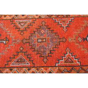 Tapis turc en laine Herki 2,9x10,6 pi (88x324 cm) écologique avec patchwork et support en latex, orange ombré, tapis traditionnel vintage - Product Image 4
