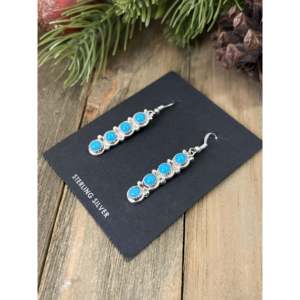 Navajo Handmade Kingman Turquoise & Sterling <b>Silver</b> Drop <b>Earrings</b> for Gift Occasions - Product Image 4