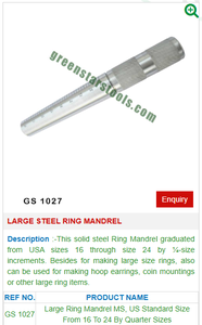 Mandril de anillo de acero grande GS 1027 Herramientas y equipos de joyería para joyeros GREEN STARS SA PVT LTD India - Product Image 2