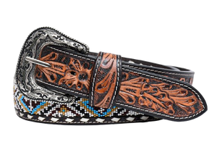 Ceinture de beed en cuir occidental des prix les plus bas avec ceinture en cuir de cowboy faite à la main conçue à fleurs et sur mesure - Product Image 4