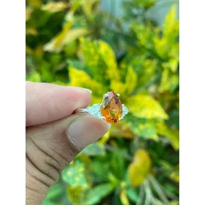 925 Silver Religious Style Pear Citrine <b>Ring</b> Inlay Gemstone Engagement <b>Ring</b> with Jade Plated Number Shape - Product Image 1