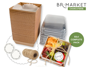 Boîtes alimentaires carrées personnalisées en papier kraft laminé avec revêtement anti-graisse et couvercles transparents en PET (12,7 cm x 12,7 cm x 6,35 cm) - Product Image 1