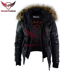 Style hivernal raffiné: Blouson bombardier à capuche en cuir de mouton pour homme Blouson d'hiver pour homme Blouson aviateur en cuir Fourrure à capuche - Product Image 4