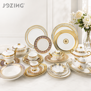 Service <span class=keywords><strong>de</strong></span> table <span class=keywords><strong>de</strong></span> luxe JOZING avec garniture dorée, assiettes en porcelaine et théière – Liquidation <span class=keywords><strong>de</strong></span> stock, vente directe usine en gros par tonne - Product Image 1