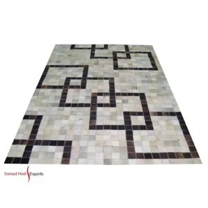 Tapis en cuir de vachette 100 % véritable cousu, de haute qualité, durable, écologique, pour la maison et la salle de prière, moderne et brodé - Product Image 1
