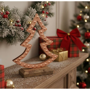 Arbre de Noël moderne en métal doré, ornement de Noël autoportant en métal martelé, finition en laiton, centre de table de décoration pour la maison de vacances - Product Image 2