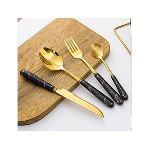 Juego de cubiertos chapados en oro de acero inoxidable, con mango de mármol, conjunto de cubiertos de Metal, novedad - Product Image 2