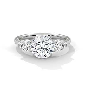 2CT Round Lab Diamond Engagement Ring with Pear Side Stones VVS Clarity 3-<b>Stone</b> Gold Ring Lab Grown Diamond Ring Custom - Product Image 1