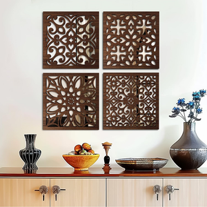 Panneau de décoration de miroir mural marron Cadre rectangulaire suspendu en bois parfait pour ajouter du style et de la chaleur au salon - Product Image 4