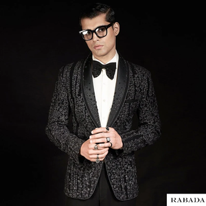 Smoking brodé à la main de créateur noir, smoking noir de marié traditionnel, veste indienne Jodhpuri de mariage, costume Jodhpuri de créateur - Product Image 5