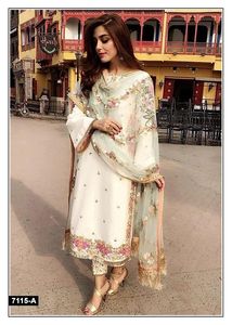 Mujeres tradicional Georgette bordado secuencia trabajo Salwar Kameez cosido fiesta desgaste indio pakistaní bodas a los mejores precios - Product Image 5