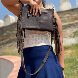 Hot Selling New Designer Hand Tooled Fringe <b>Handbag</b> Hair on Cowhide Carving Sling Bags for Women Multi Uses Stylish Bags - Product Image 6