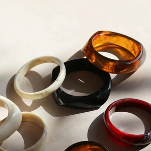 HANDCRAFT-Bracelet géométrique en résine pour femme et fille, bracelet en acrylique irrégulier ambre marbré - Product Image 2