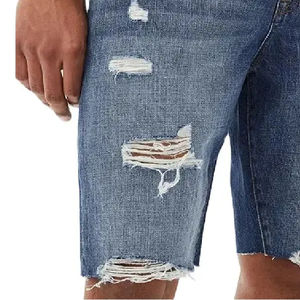 Personalizado desgastado bordado hombres moda Jorts alta calidad lavado holgado Jorts ácido lavado doble dobladillo pantalones cortos de mezclilla transpirable - Product Image 4