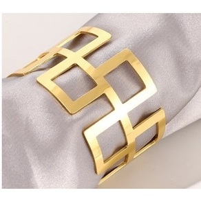 Prix de gros des porte-serviettes en métal de couleur or pour le décor de la table du dîner de mariage anneaux de serviette en forme de feuille - Product Image 2