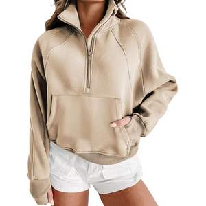 Sudadera con capucha de punto con media cremallera para mujer de gran tamaño personalizada, informal, con forro de invierno, estampado, transpirable, de secado rápido, ropa informal de peso pesado - Product Image 2