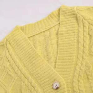 Suéter cárdigan abotonado de lana de alta calidad para mujer con decoración de bolsillo transpirable con logotipo personalizado patrón sólido - Product Image 5