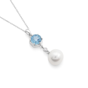 Ensemble de bijoux en argent fin 925 pour femmes topaze bleue naturelle et perle pierres précieuses bague minimale boucles d'oreilles et collier ensemble de bijoux de mariage - Product Image 2