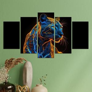 Elegante Impresión en Lienzo de Pantera Surrealista: Decoración Moderna de Arte Animal, Juego de 5 Lienzos Variados - Product Image 1