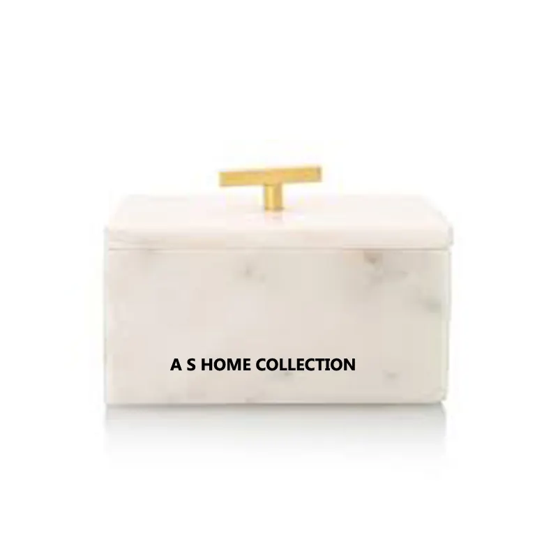 dekoratives neues design rechteckiger schmuckbehälter aus malachit weißer marmor mit goldenem metallgriff