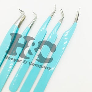 Pinzas azules de nueva llegada, puntas de acero inoxidable plateadas sostenibles inclinadas para pinzas de extensión de pestañas de etiqueta privada MINK - Product Image 5