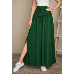 Jupe longue fendue sur le côté à taille haute avec ceinture pour femme, 37502 - Vert - Product Image 2