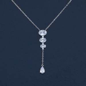 Collier plaqué or jaune 92,5 180775, tendance, forme goutte d'eau, avec perle et diamant, pour mariage ou cadeau - Product Image 1