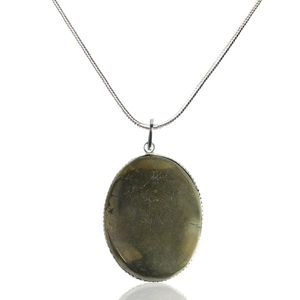 Collier pendentif ovale en pyrite naturelle avec chaîne en métal, bijoux en cristal attirant la richesse et l'argent - Product Image 2
