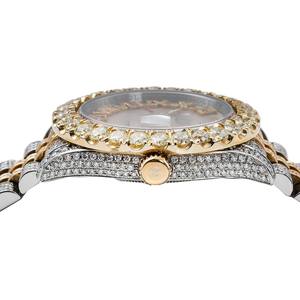 Luxurious Two Tone Moissanite Diamond Automatic Fashion Watch with 36mm Pink <b>Tint</b> Dial Roman Numerals and Full Diamond Setting - Product Image 4
